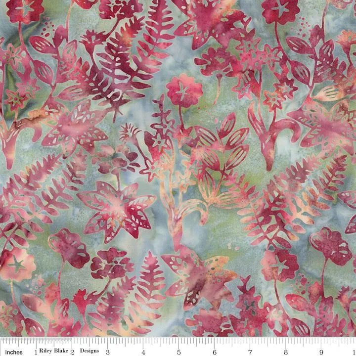 Rley Blake Expressions Batiks, Floral Grid, Old China, Raspberry