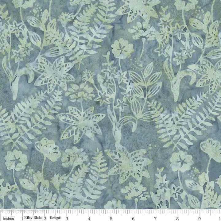 Rley Blake Expressions Batiks, Floral Grid, Old China, Adriatic Mist