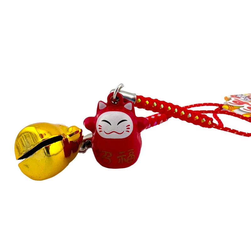 Schlüsselanhänger mit Glöckchen – Maneki Neko - Rot Gold