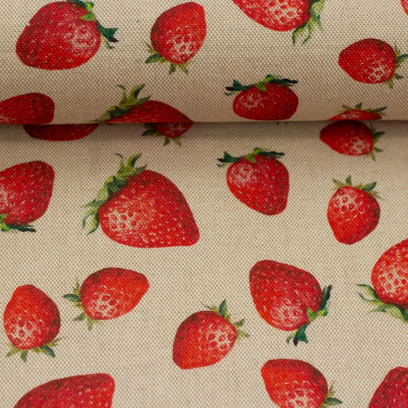 Canvas Leinenoptik Ulli Erdbeeren Swafing beige / rot