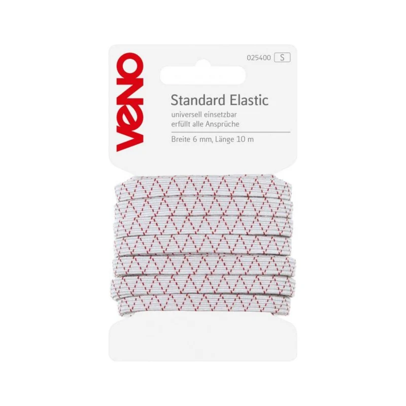 VENO Standard-Elastic 6 mm – weiß mit rotem Zickzackmuster