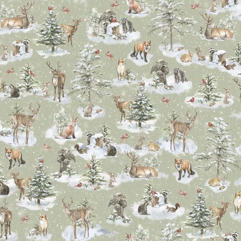 Woodland Whispers-Woodland Creature Allover Lt Green