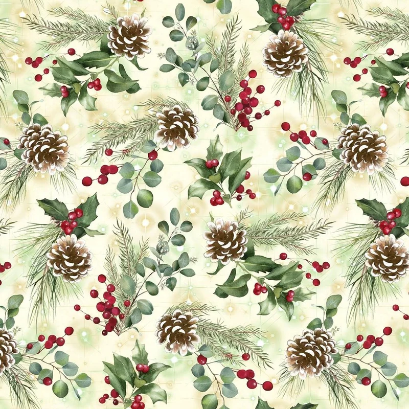 White Owl Fabrics, Merry & Bright, Holiday Wishes, Cream