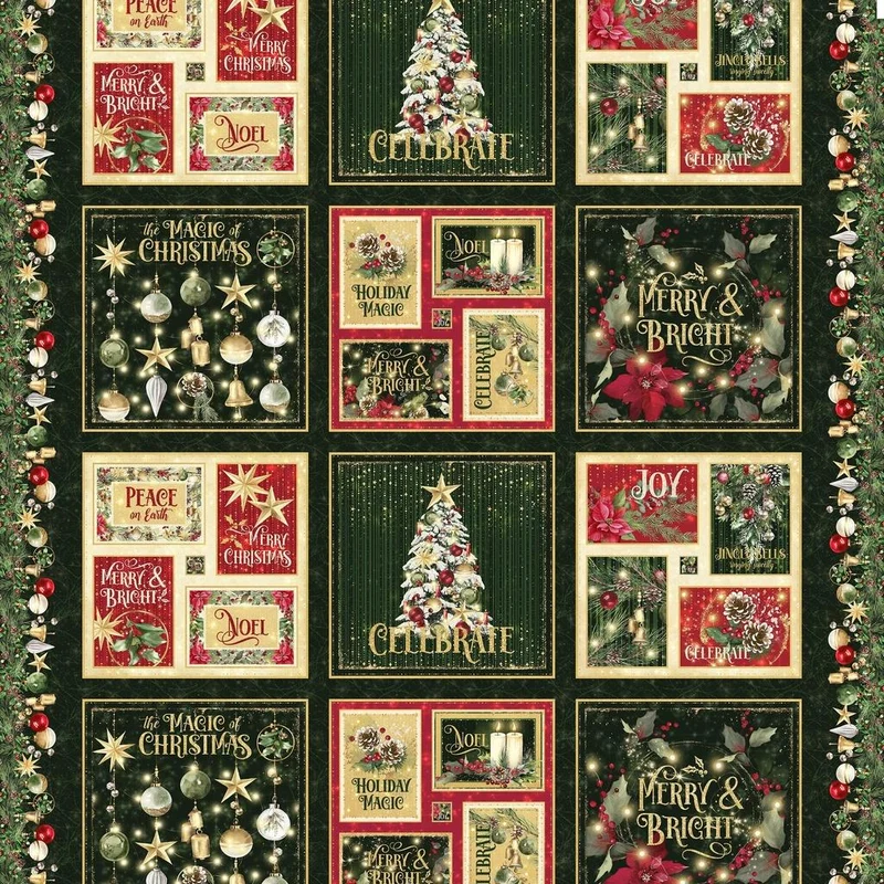 White Owl Fabrics, Merry & Bright Panel, 24" X 42", Green