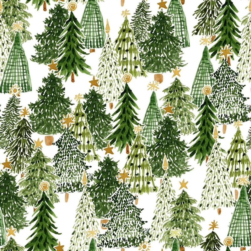 White Owl Fabrics, Snowy Greetings, Trees, White