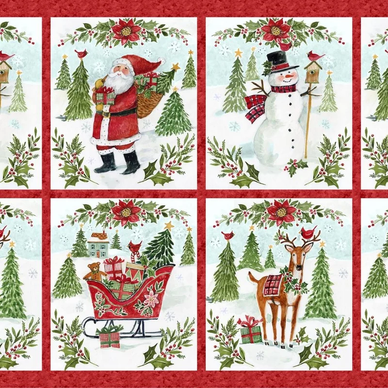 White Owl Fabrics, Snowy Greetings 36" Panel