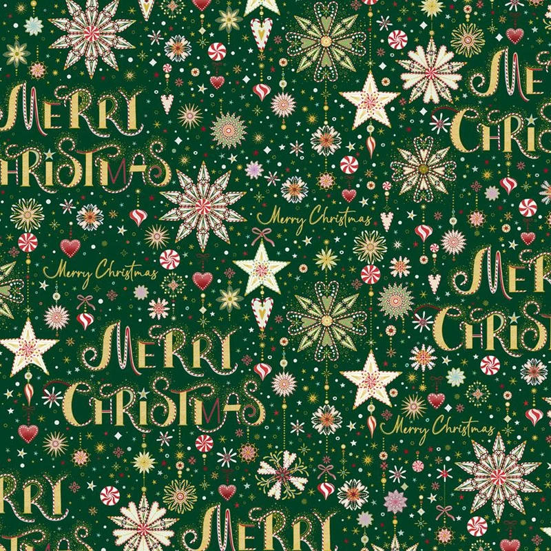P&B Textiles, Turnkowsky Treasures, Merry Christmas Text on Dark Green