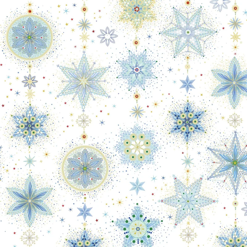 P&B Textiles, Turnkowsky Treasures, Blue snowflakes on white