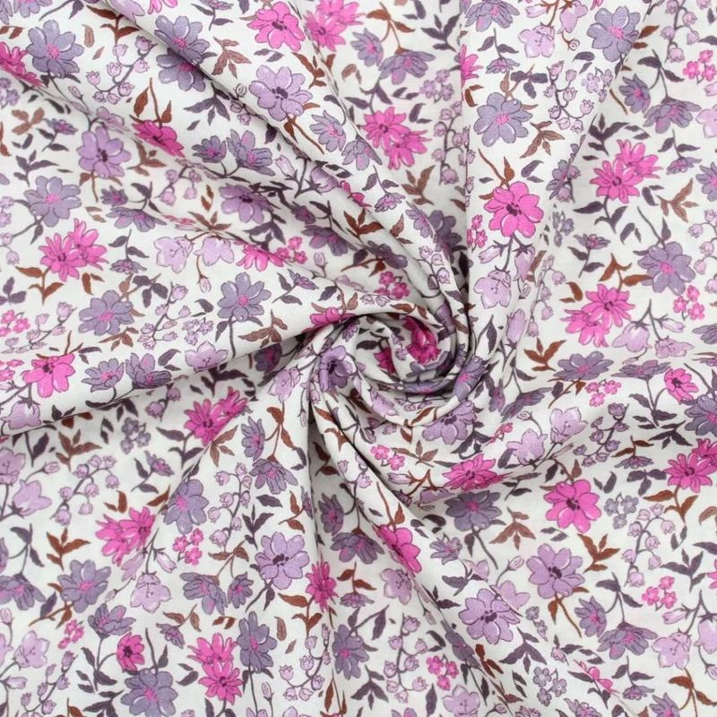 Leichter Baumwollstoff Voile mit Vintage Blumen | Fuchsia