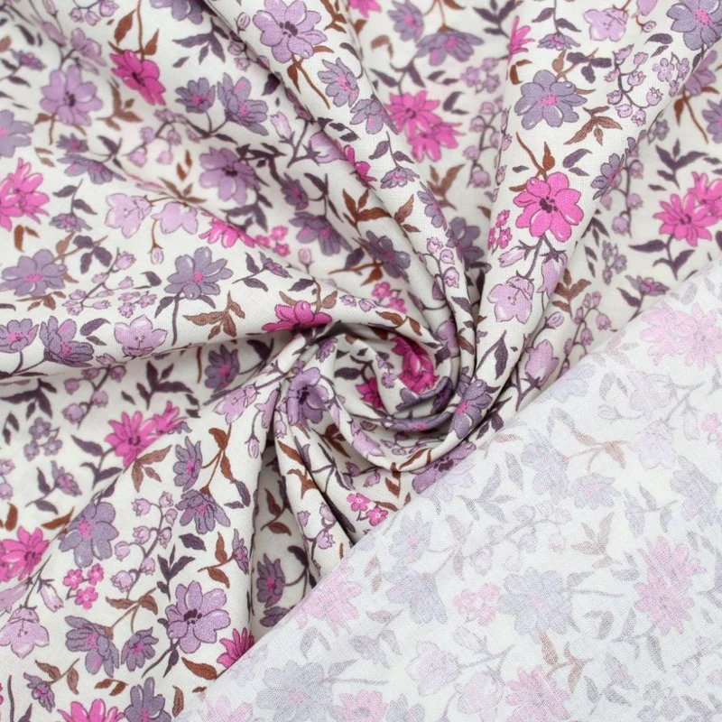 Leichter Baumwollstoff Voile mit Vintage Blumen | Fuchsia