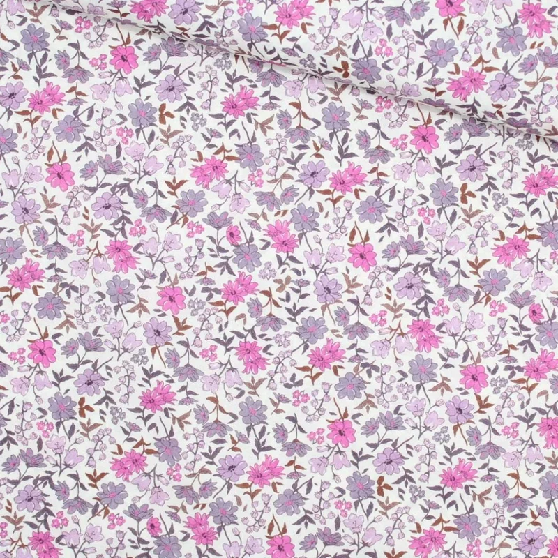 Leichter Baumwollstoff Voile mit Vintage Blumen | Fuchsia