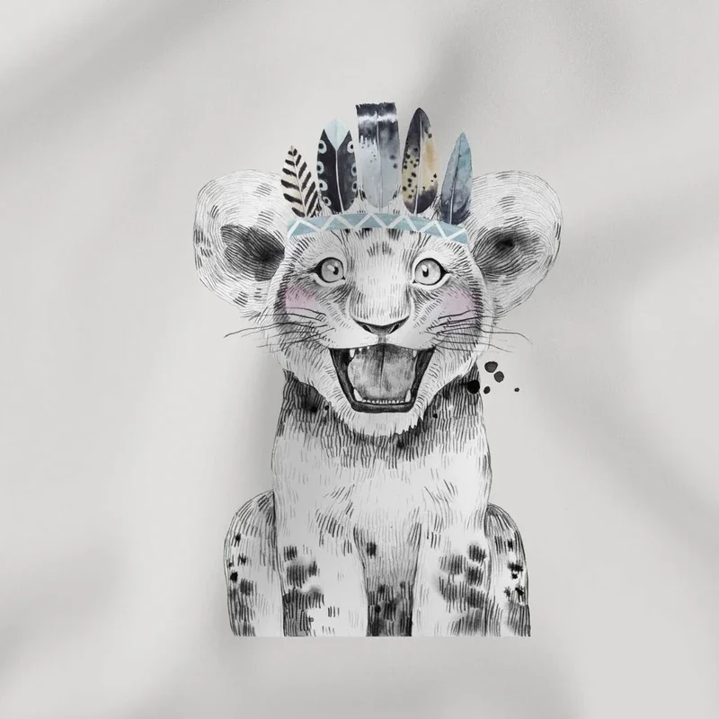 Jersey Panel Tiger mit Federn 45x50 cm | Grau