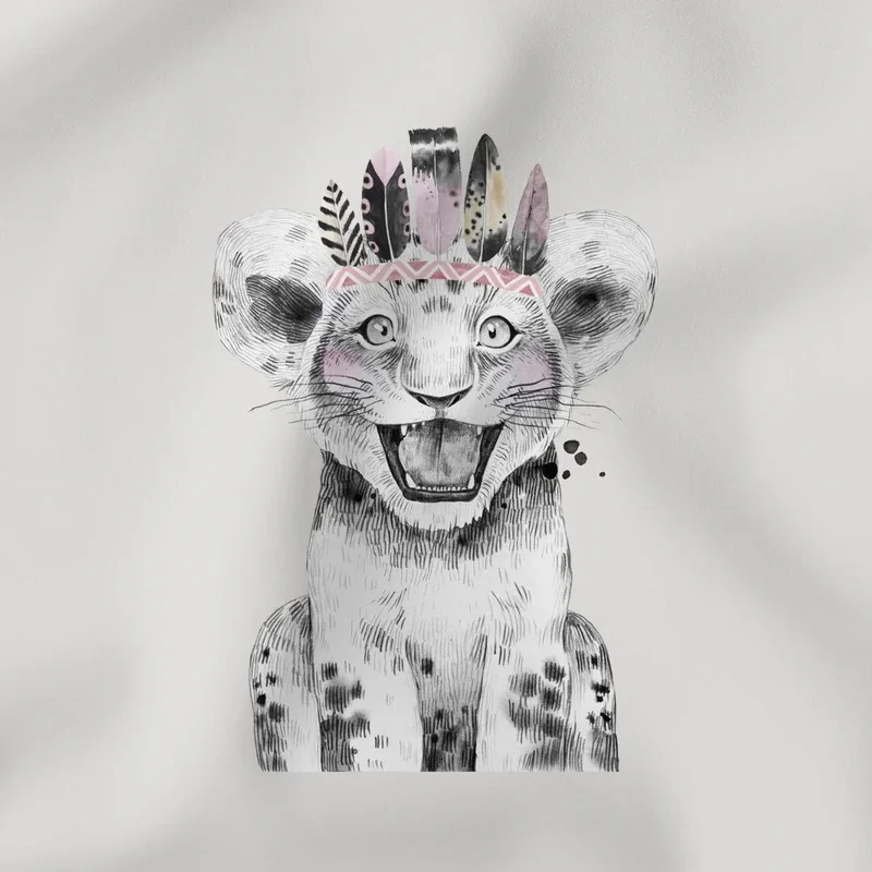 Jersey Panel Tiger mit Federn 45x50 cm | Grau