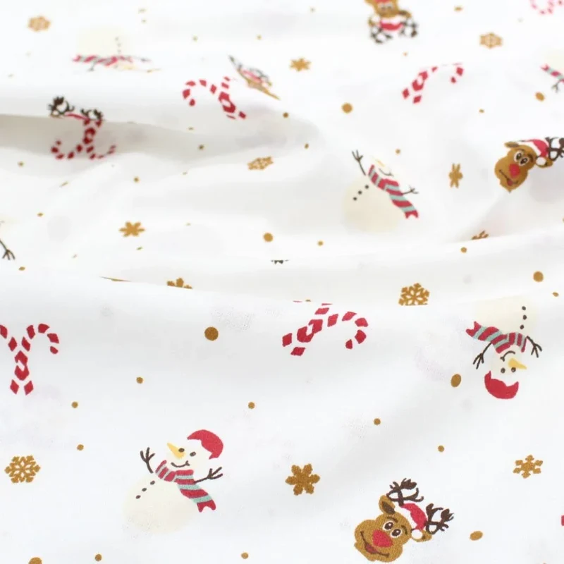 Popeline Stoff Weihnachtsstoff Schneemann, Rentier, Zuckerstange
