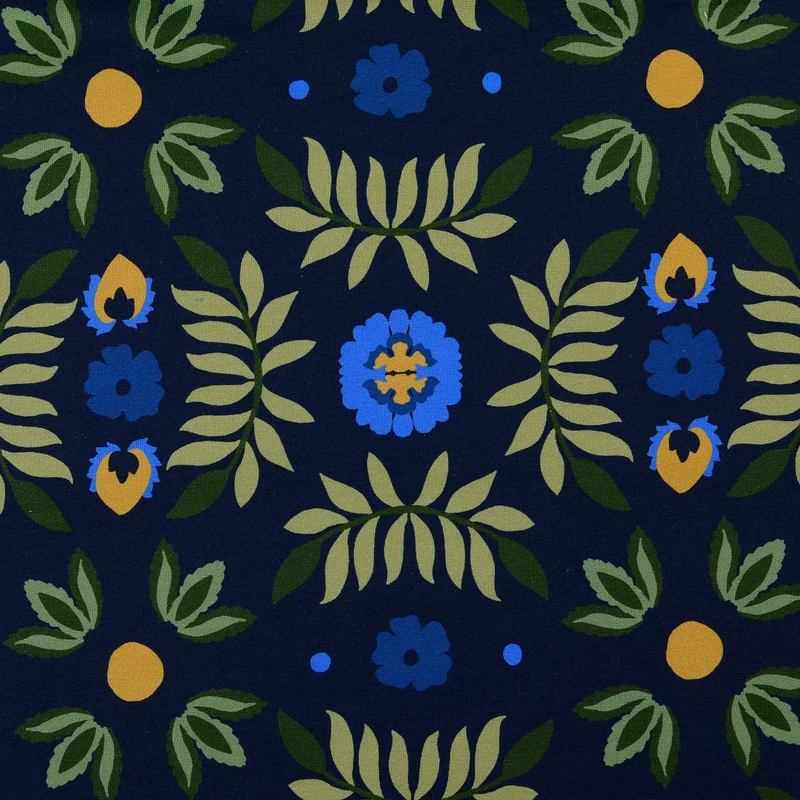 French Terry „Retro Bloom“ – Blumen & Blätter