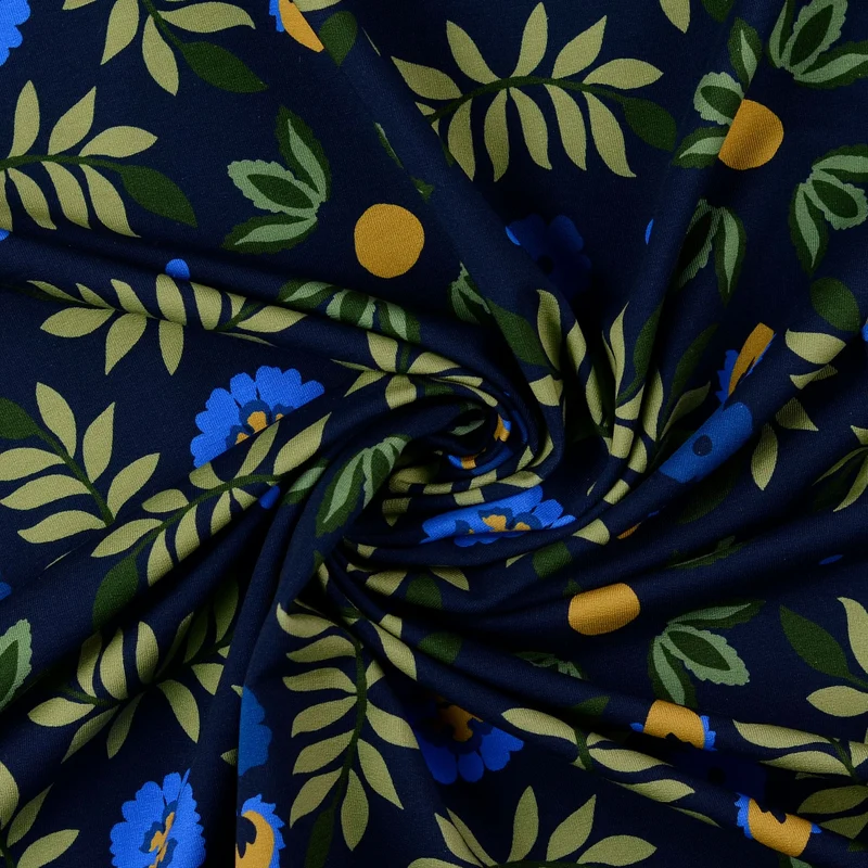 French Terry „Retro Bloom“ – Blumen & Blätter