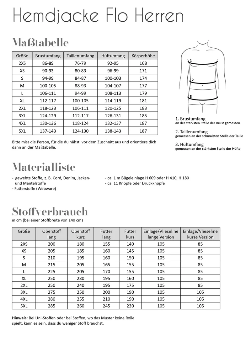 Fadenkäfer Papierschnittmuster Hemdjacke Flo Herren