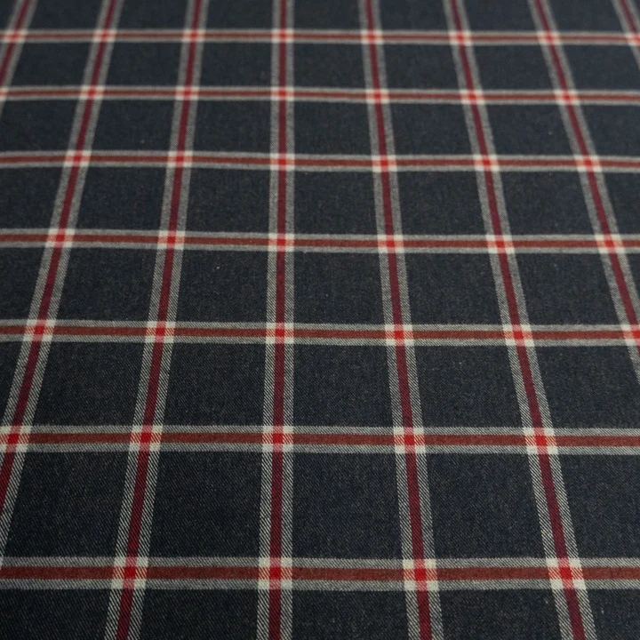 Baumwoll-Flanell GOTS – Karo – Marine rot