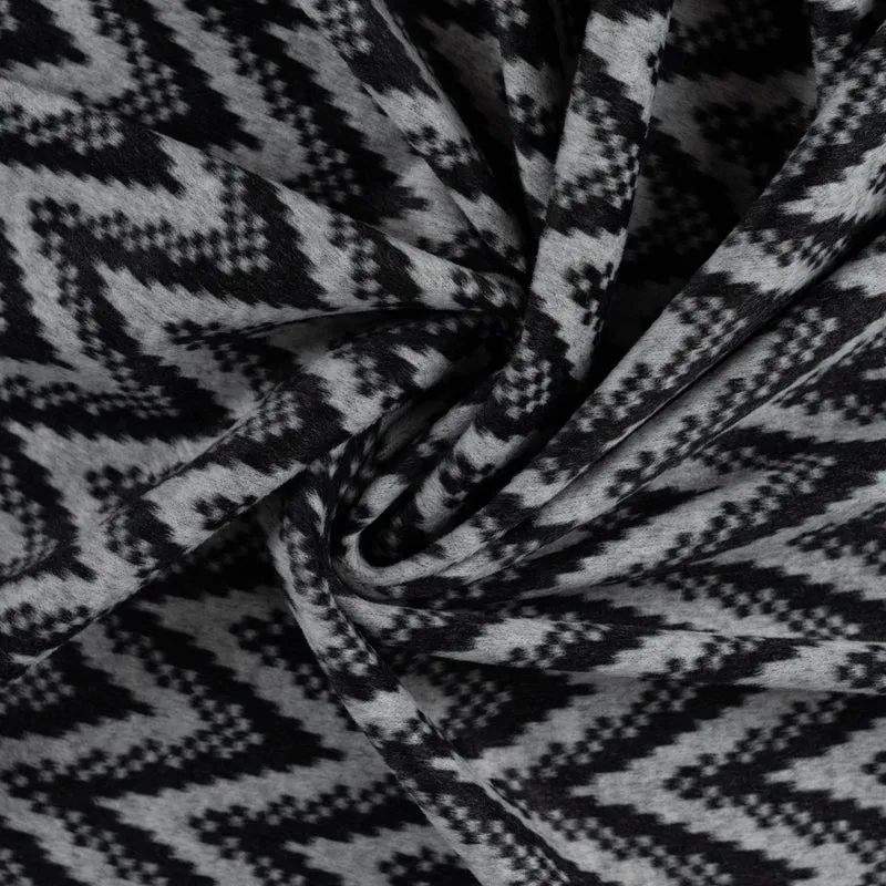 Angerauter Jacquard-Strickstoff Chevron – Schwarz