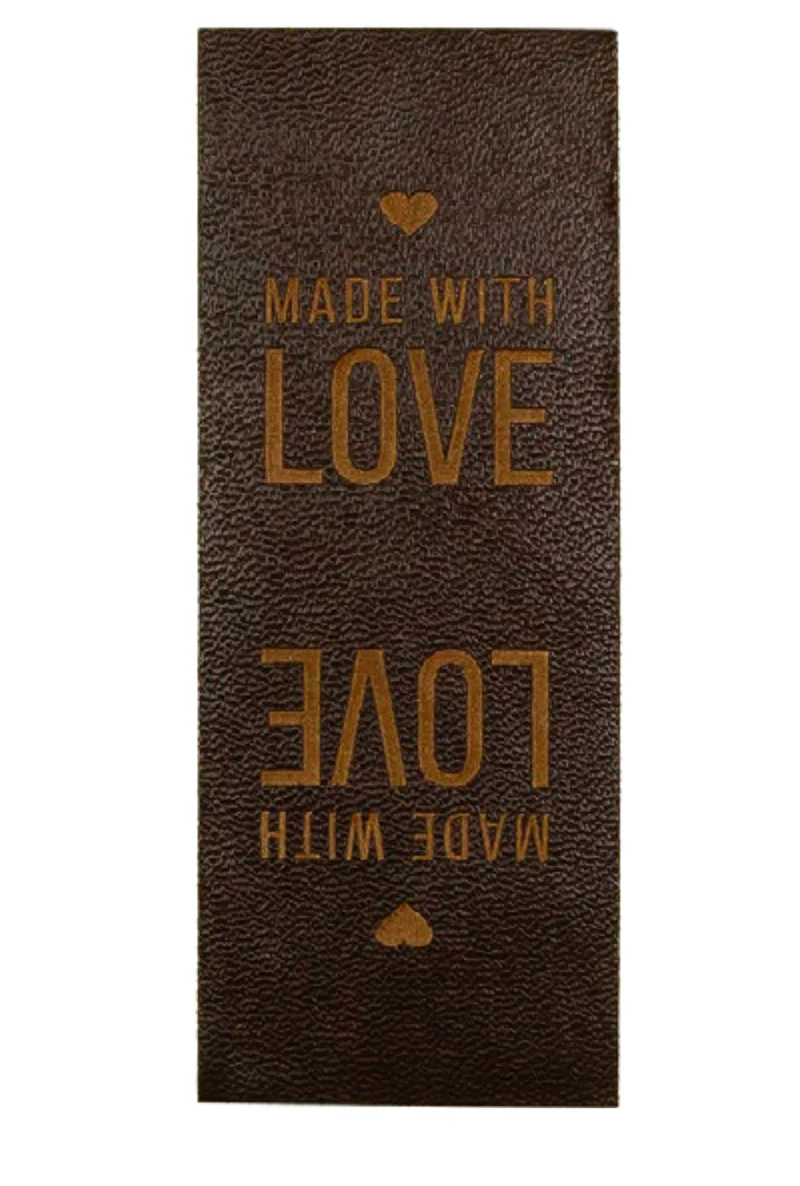 Knick-Label aus Lederimitat Made with Love dunkelbraun