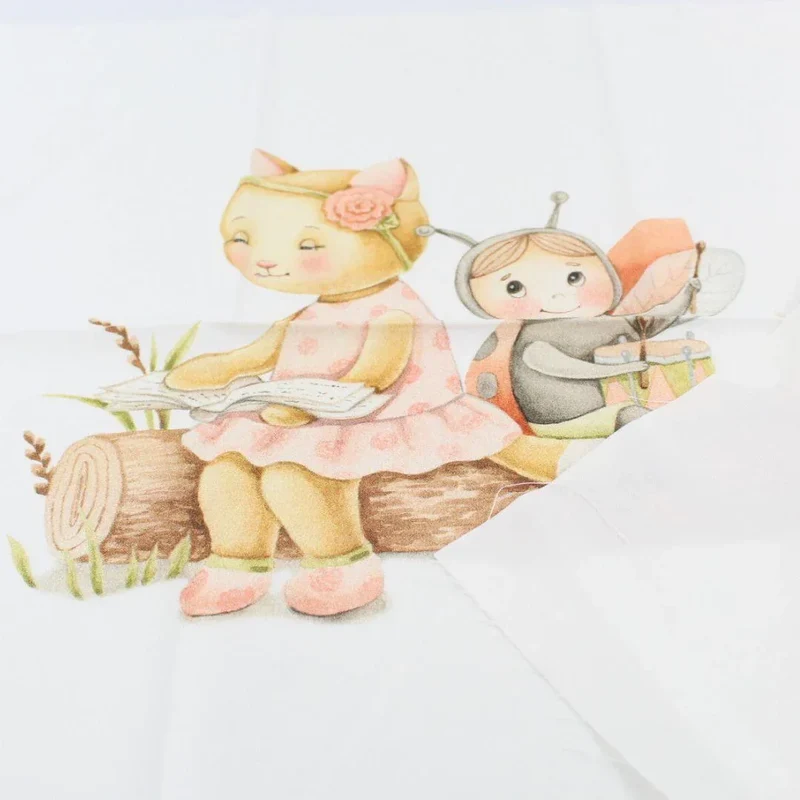 Baumwollpanel Katze und Marienkäfer 38x38 cm | Ecru