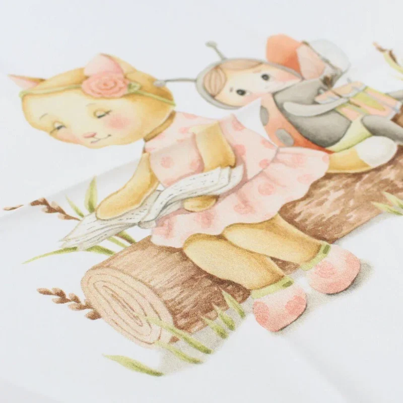 Baumwollpanel Katze und Marienkäfer 38x38 cm | Ecru