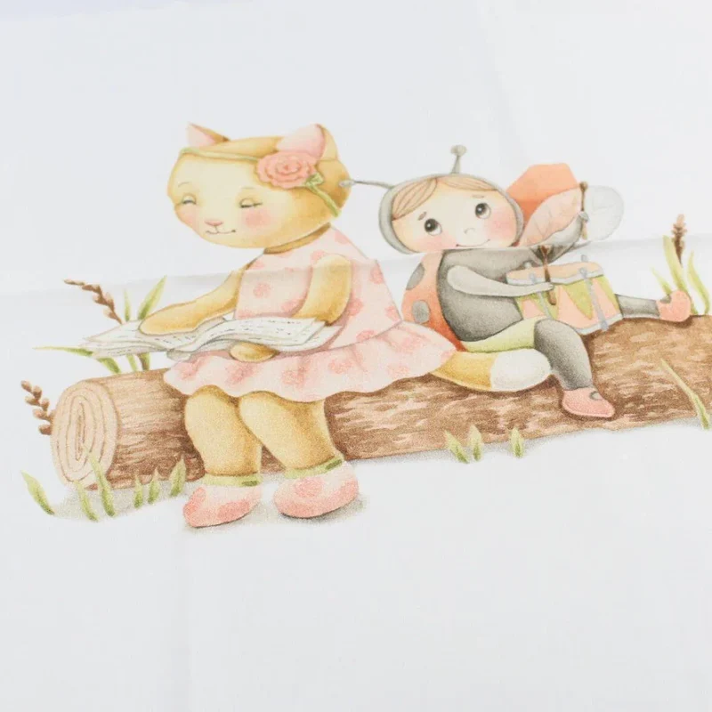 Baumwollpanel Katze und Marienkäfer 38x38 cm | Ecru