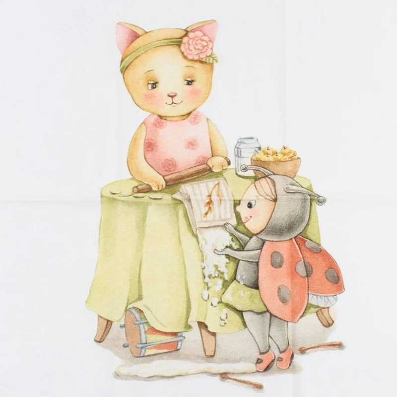 Baumwollpanel Katze und Marienkäfer 38x38 cm | Ecru
