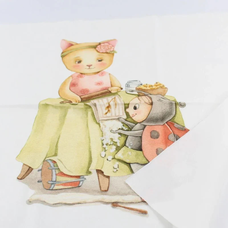 Baumwollpanel Katze und Marienkäfer 38x38 cm | Ecru