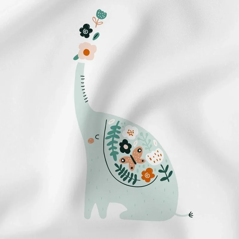 Baumwollpanel Elefant und Blumen 38x38 cm | Ecru