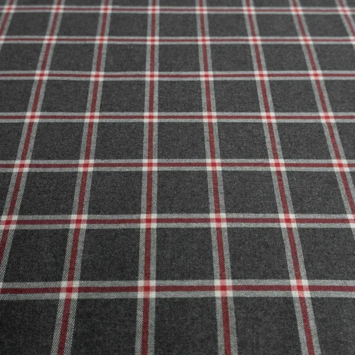 Baumwoll-Flanell GOTS – Karo – Anthrazit rot