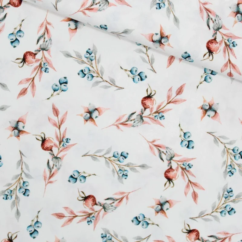 Baumwollstoff Blaubeeren | Ecru