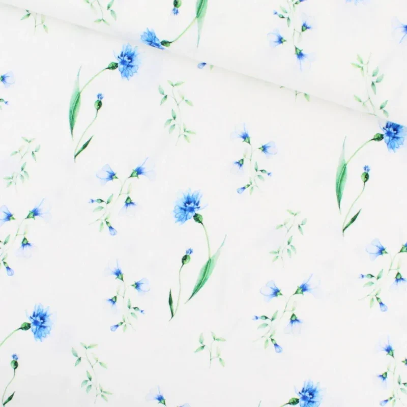Baumwollstoff Kornblumen | Ecru