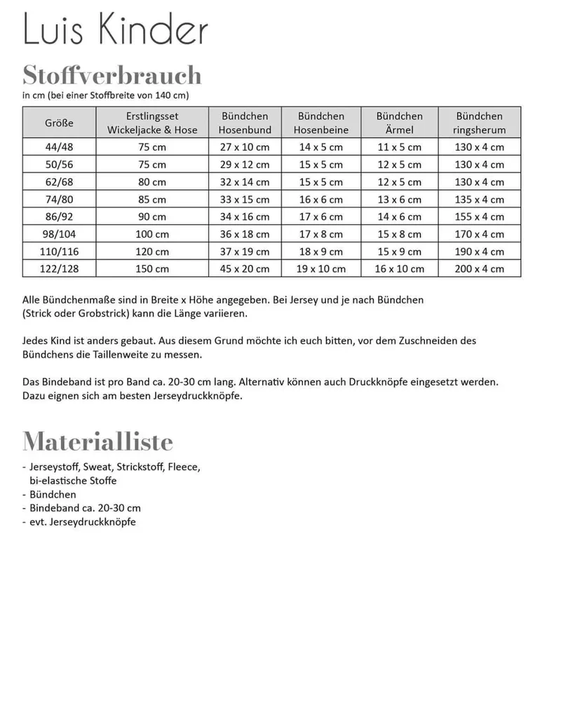 Schnittmuster Erstlingsset