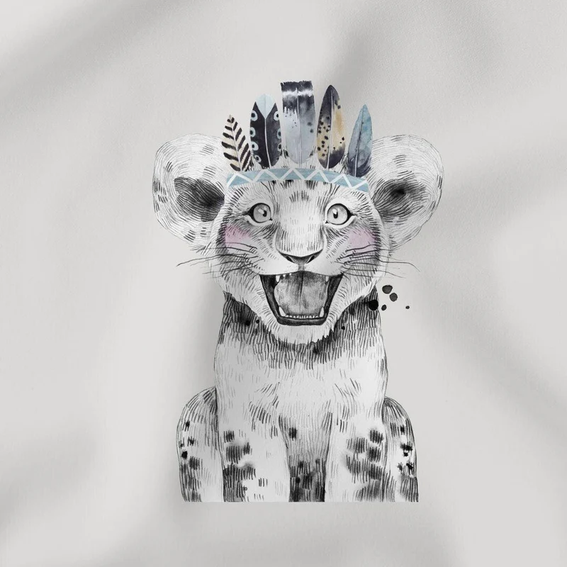 Baumwollpanel Tiger mit Federn | 38x38 cm