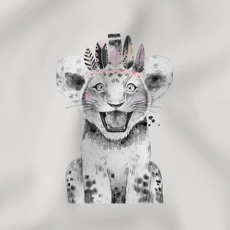 Baumwollpanel Tiger mit Federn | 38x38 cm
