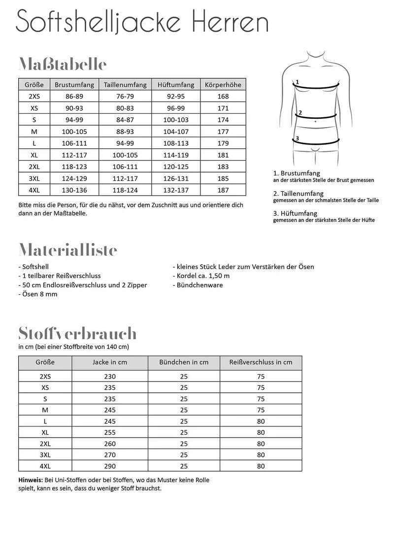 Softshelljacke Schnittmuster | Herren