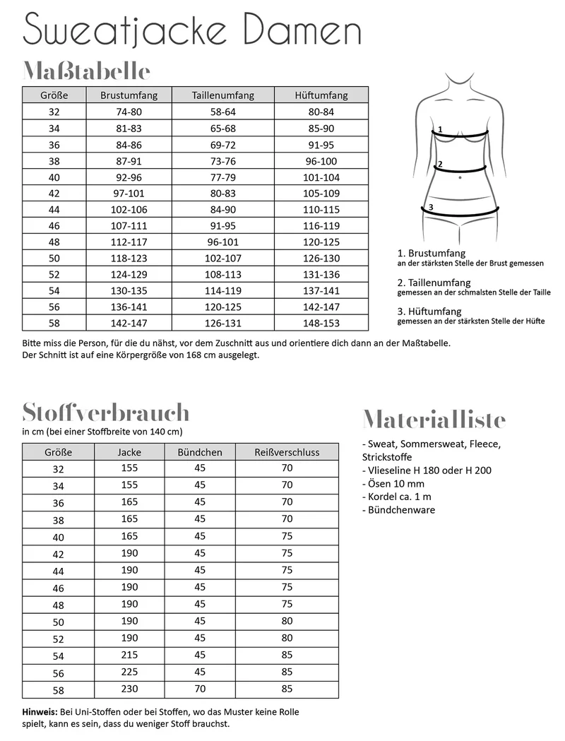 Schnittmuster Sweatjacke | Damen