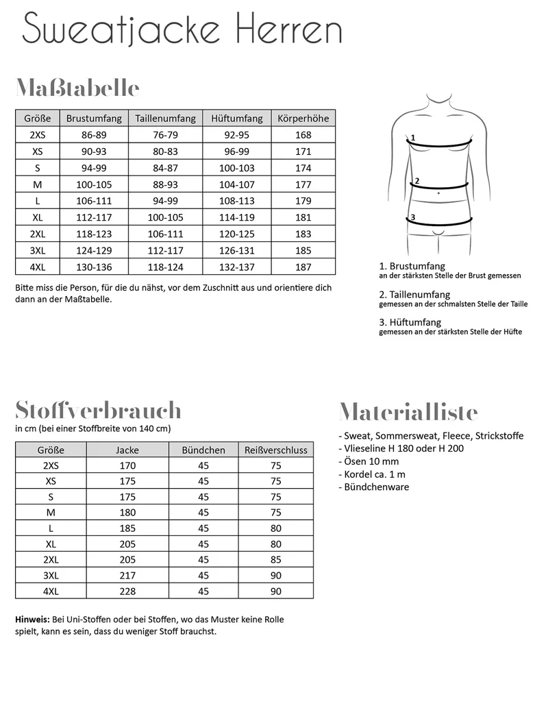 Schnittmuster Sweatjacke | Herren