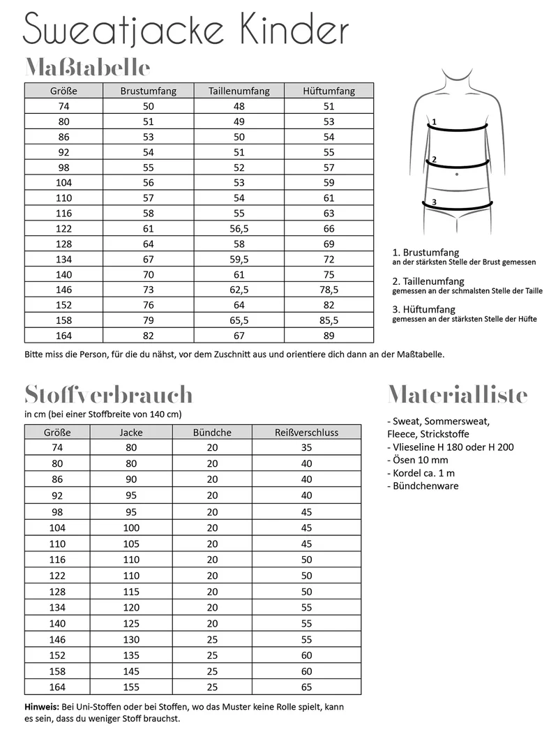 Schnittmuster Sweatjacke | Kinder