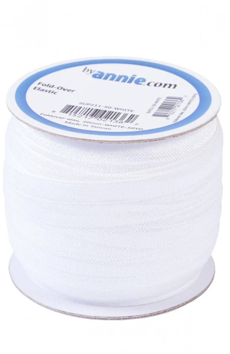 Fold-over 3/4" Elastic by the yard, White