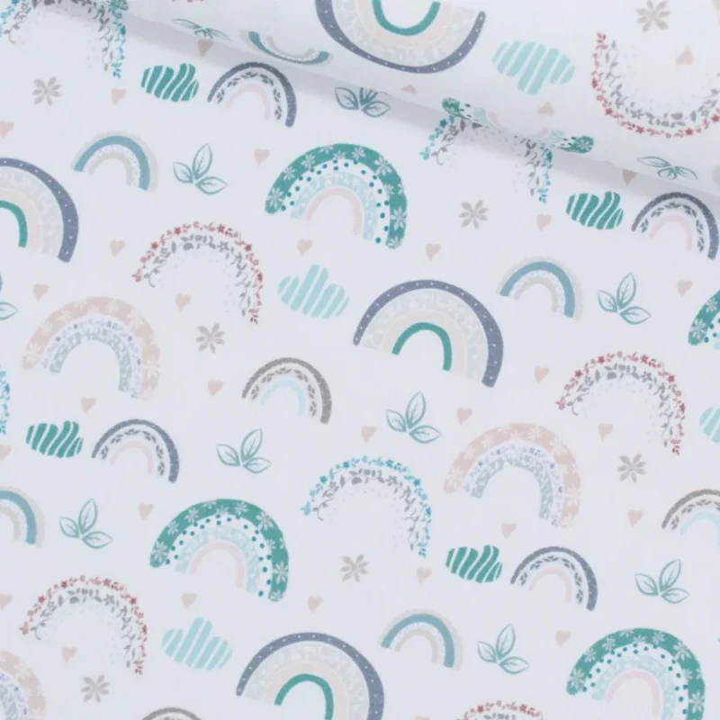 French Terry Regenbogen rosa mintgrün | Weiß