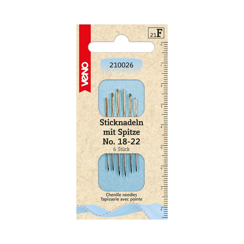 Veno Sticknadeln mit Spitze No. 18–22 – 6 Stück, Goldöhr
