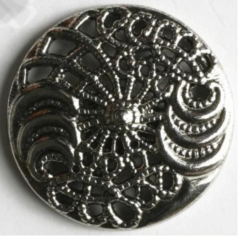Metallknopf Oese mit Ornamenten 25mm silber