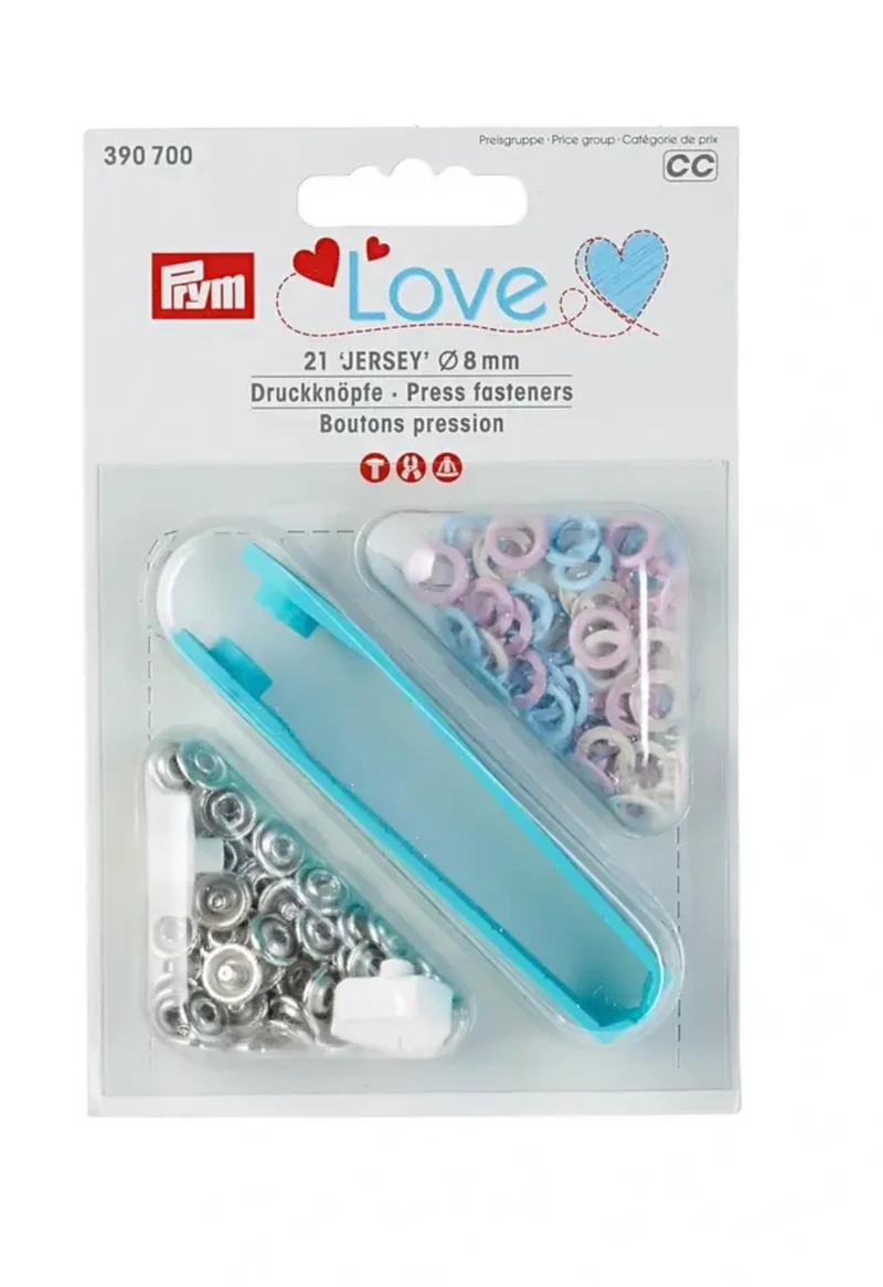 Prym Love Nähfrei Druckknöpfe Jersey 8mm rosa/hellblau/perle