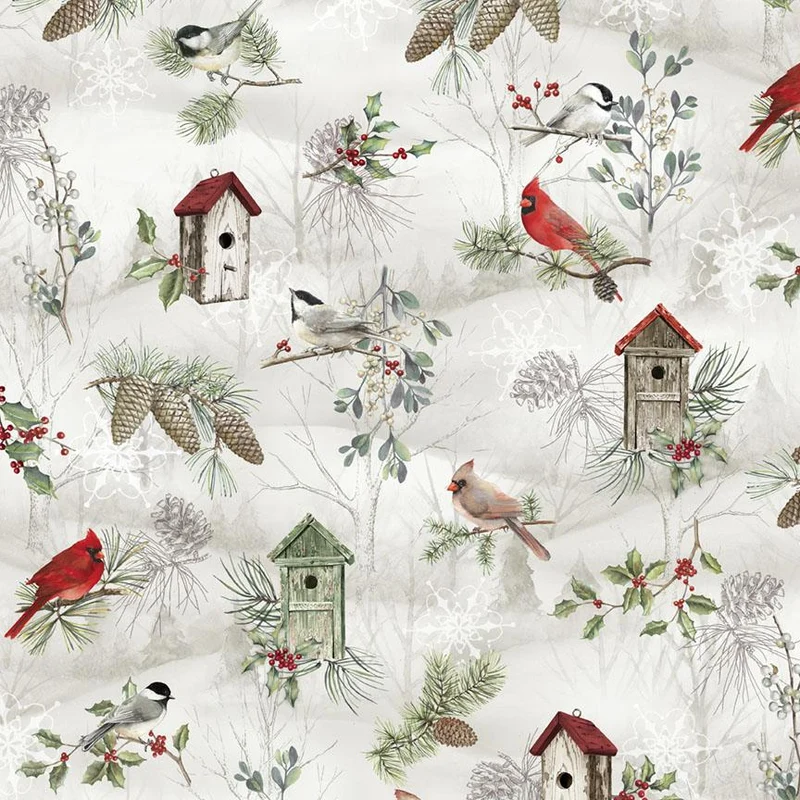 P&B Textiles, Winter Song, Layered Scenic with Birdhouses, Multi