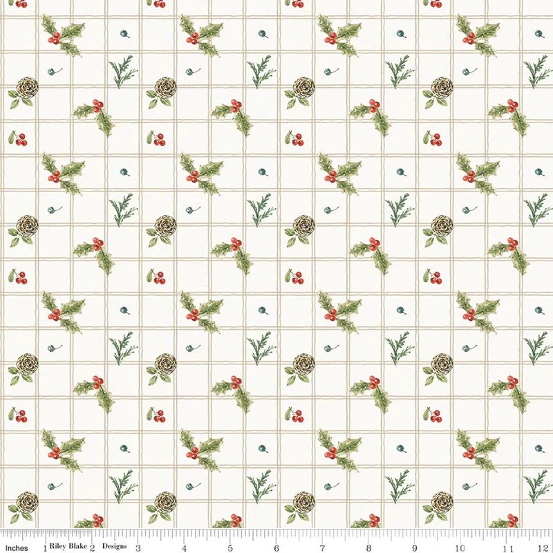Riley Blake, Lisa Audit, Holiday Spirit, Holly, Cream