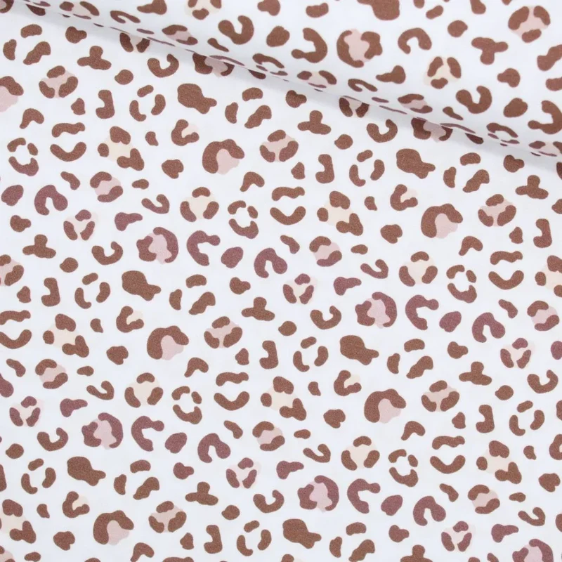 Jersey Stoff braune Leoparden Flecken | Weiß