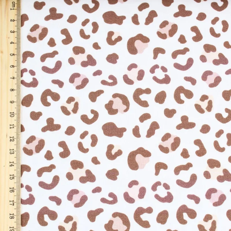 Jersey Stoff braune Leoparden Flecken | Weiß