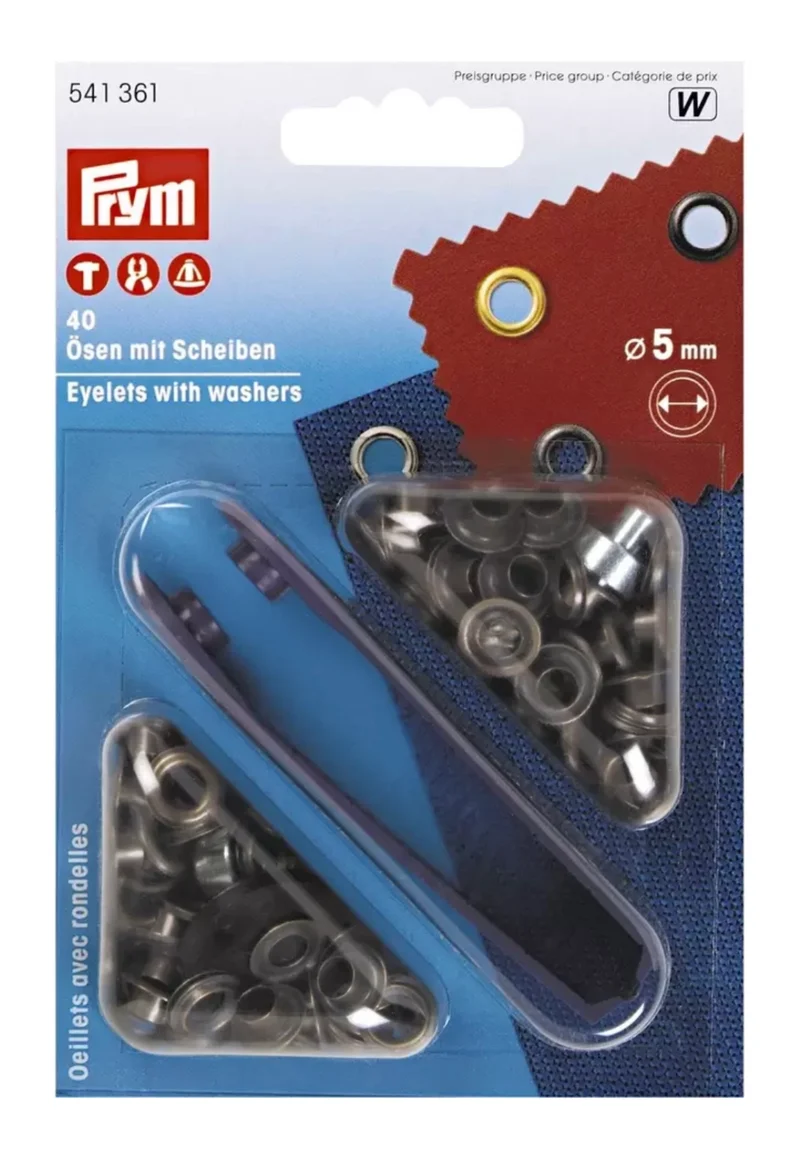 Prym Oesen mit Scheiben 5mm altmessing